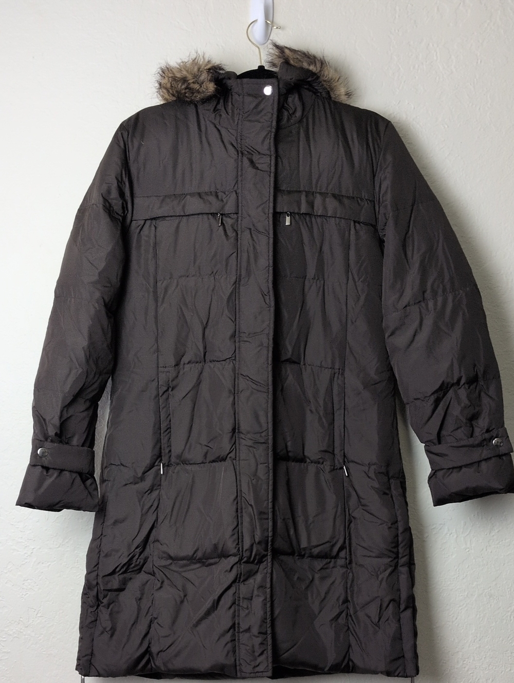 Bromley Sport Women's M Feather Down Winter Coat Brown Faux Fur Hood